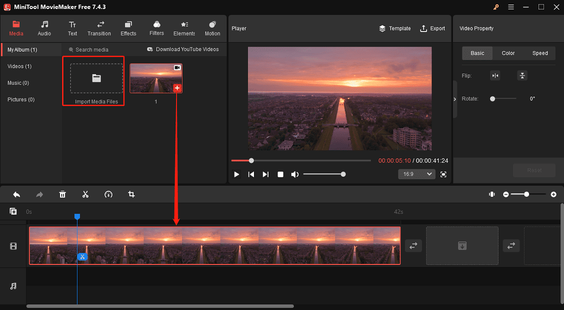 Import MOV MiniTool MovieMaker and add it to the timeline