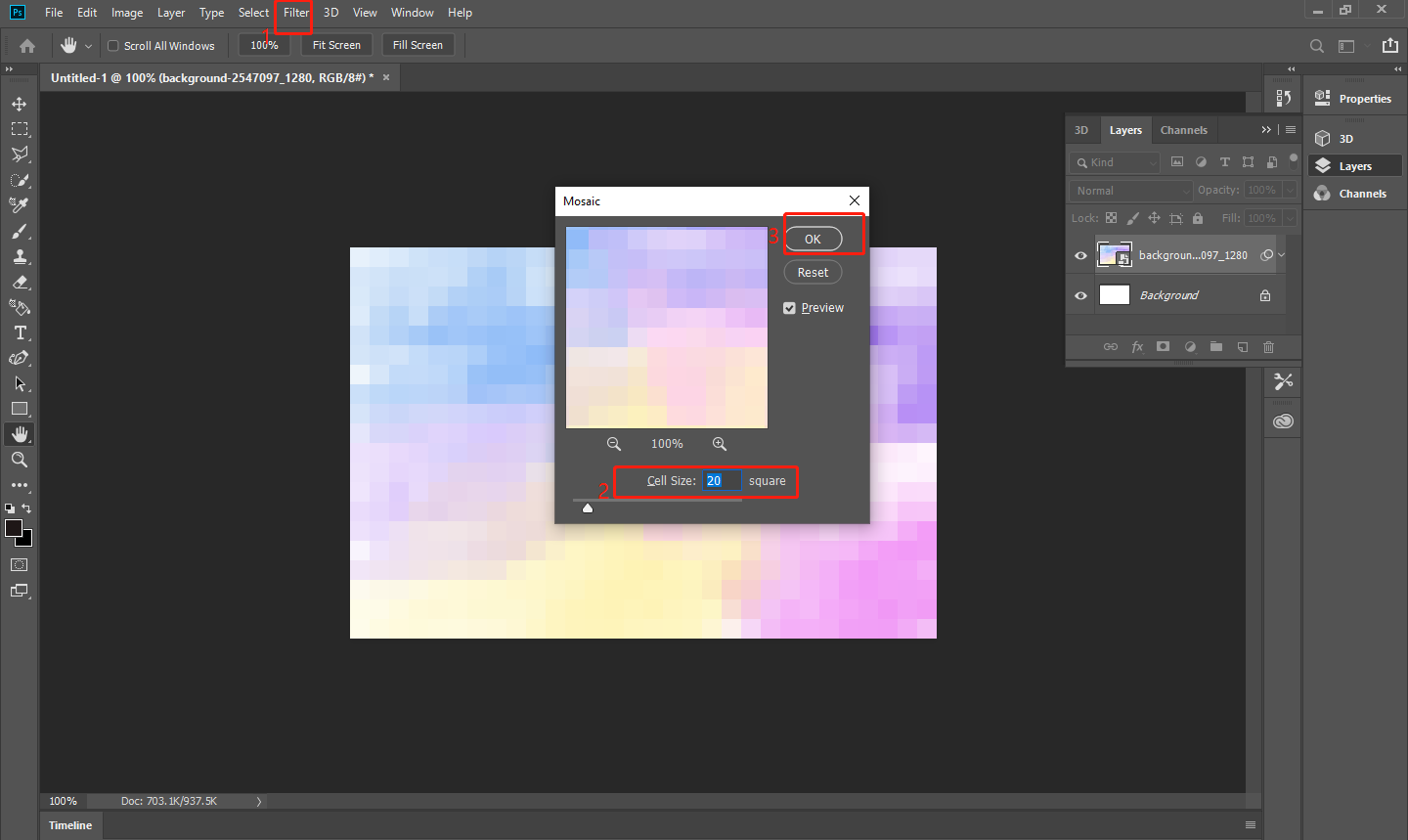 Add the mosaic filter to your image in Photoshop