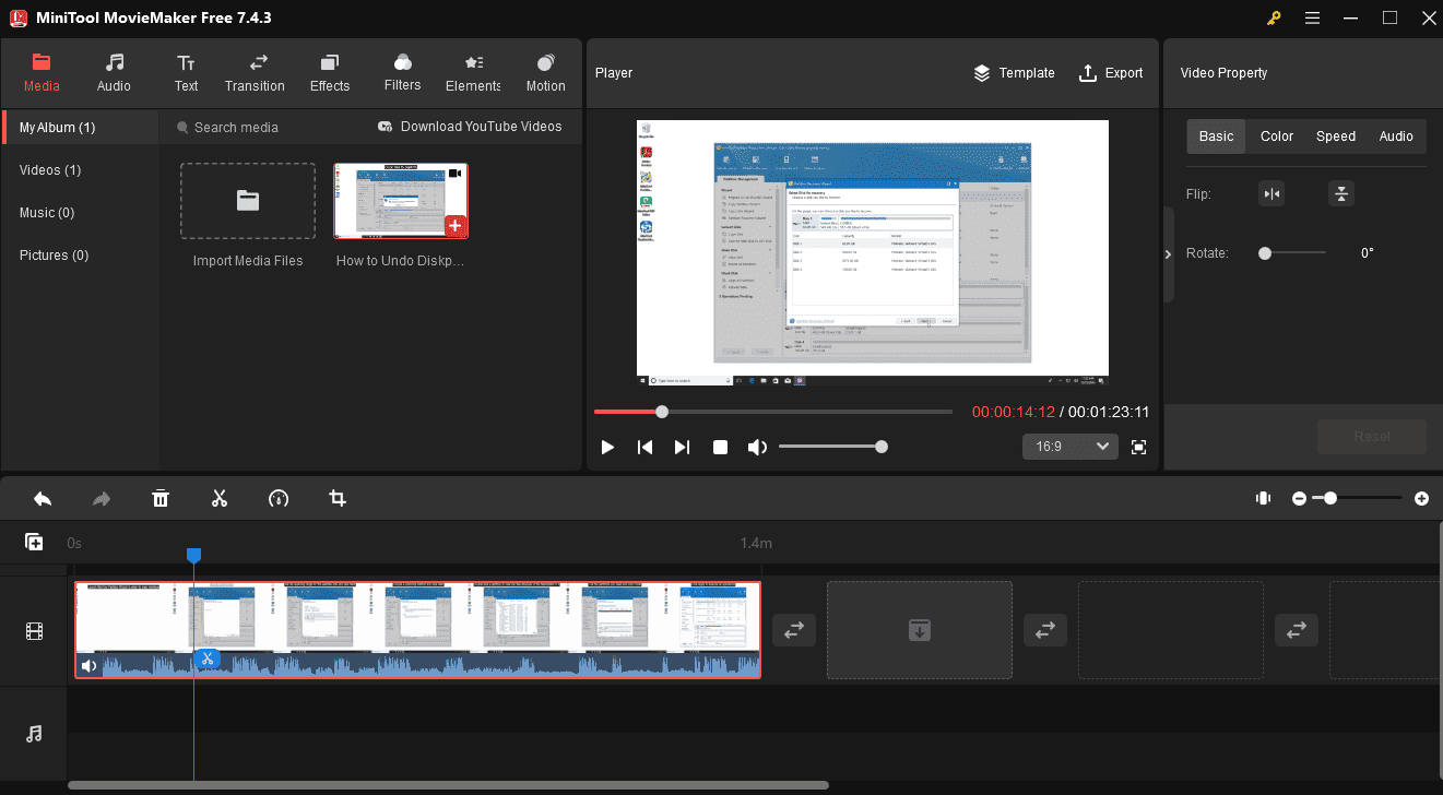 Import and add the video to the timeline for further editing in MiniTool MovieMaker