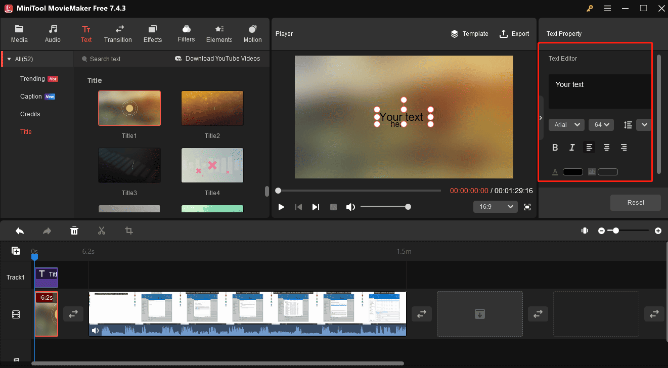 Add and edit title for a screen recording in MiniTool MovieMaker