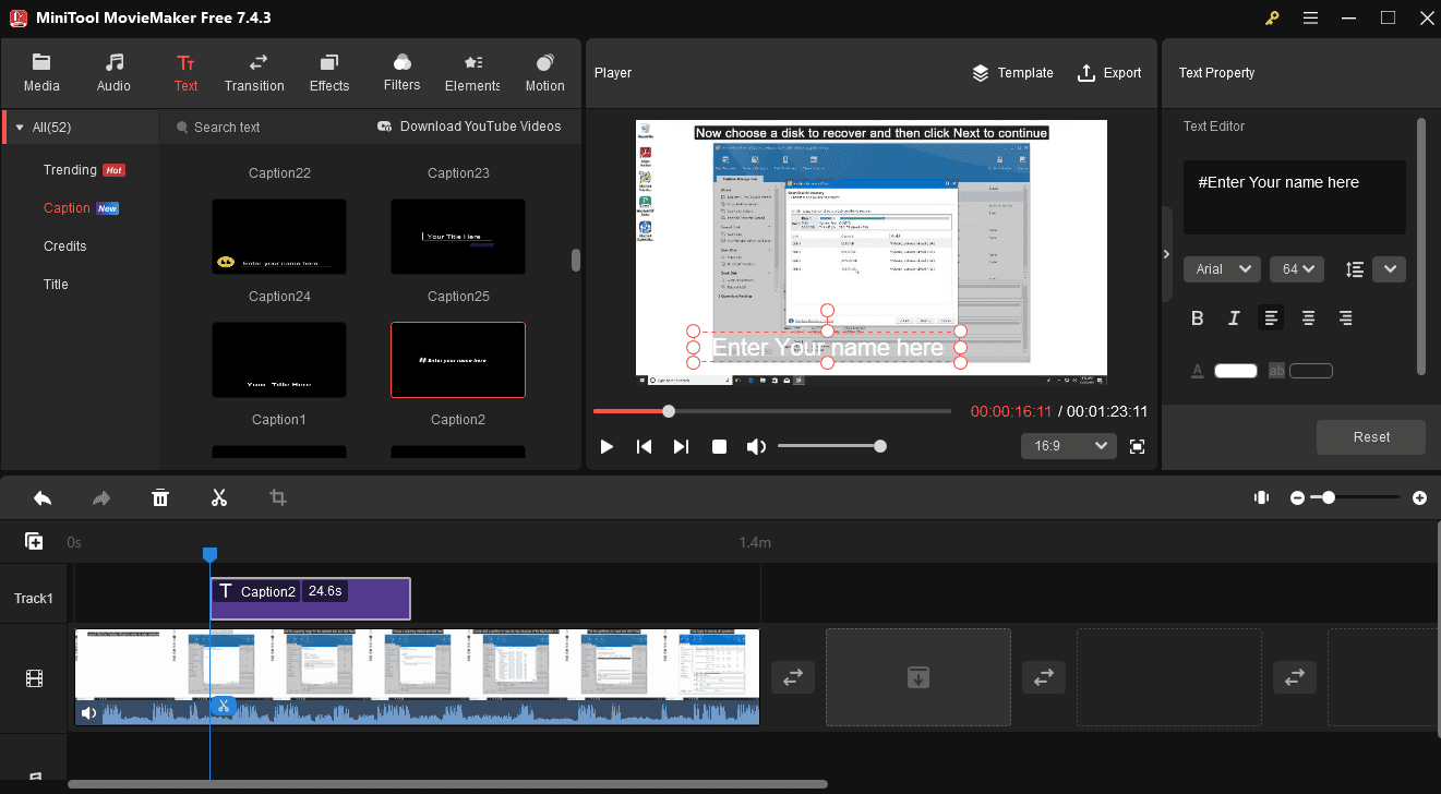 Add and edit captions for a screen recording in MiniTool MovieMaker