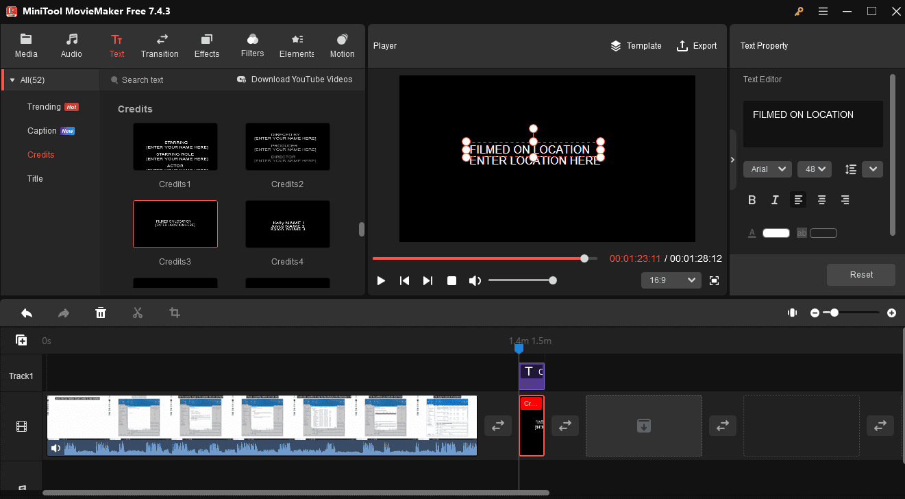 Add and edit credits for a screen recording in MiniTool MovieMaker