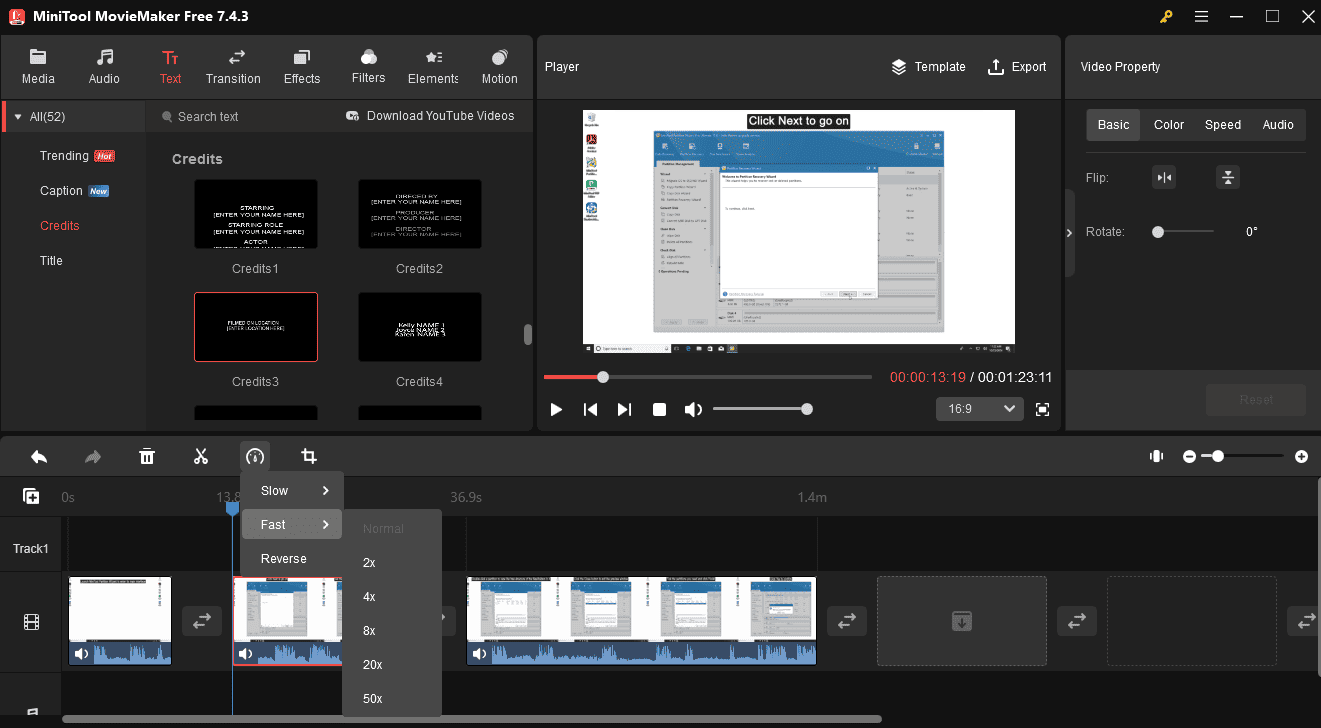 Speed up parts of the screen recording in MiniTool MovieMaker