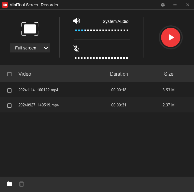 Select recording area and change settings in MiniTool Screen Recorder