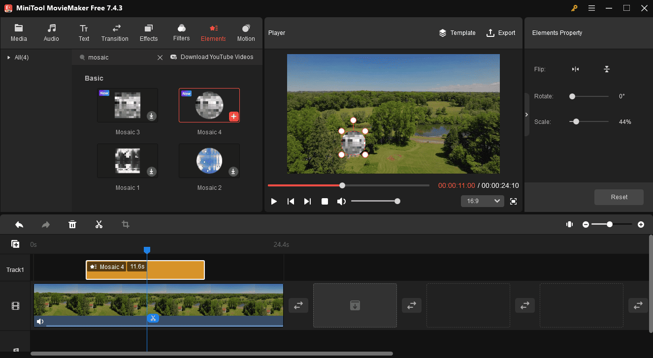 Add a mosaic effect in MiniTool MovieMaker