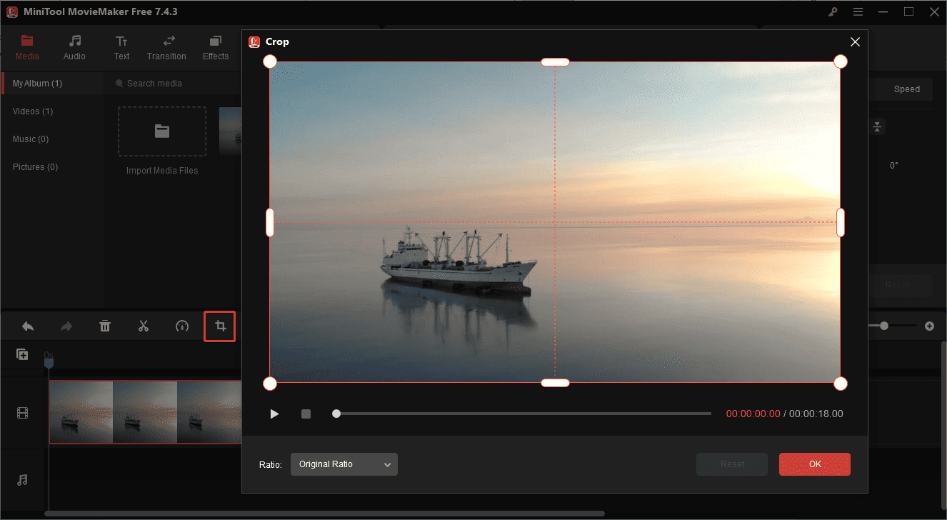 Custom crop the screen recording in MiniTool MovieMaker