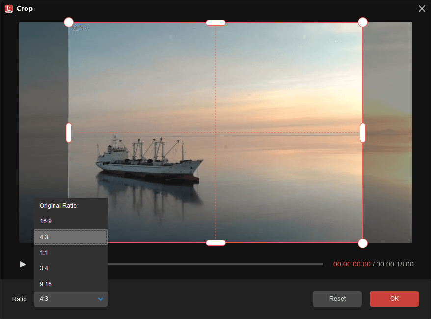 Crop the screen recording to a fixed aspect ratio in MiniTool MovieMaker