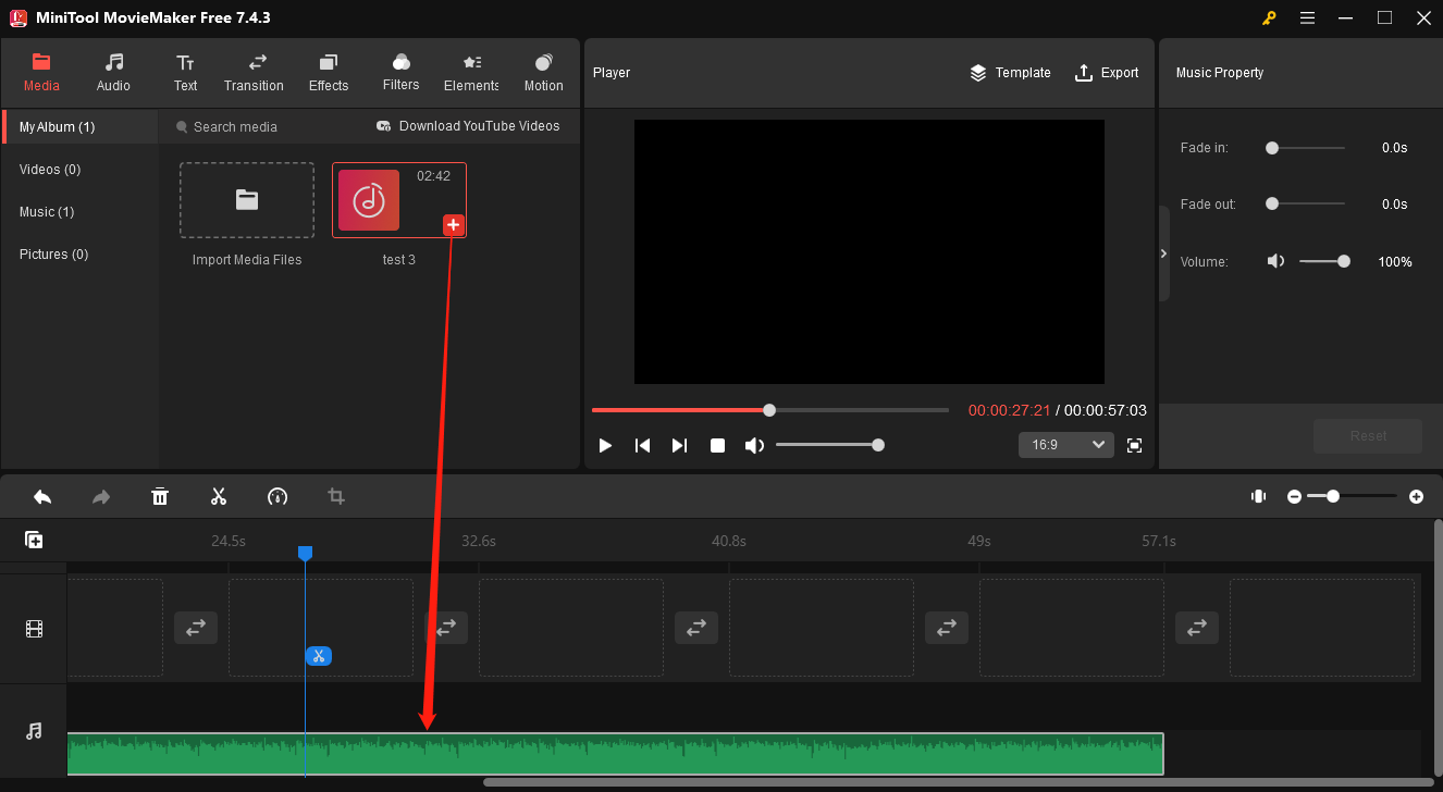 Add a voice recording to the timeline to edit in MiniTool MovieMaker