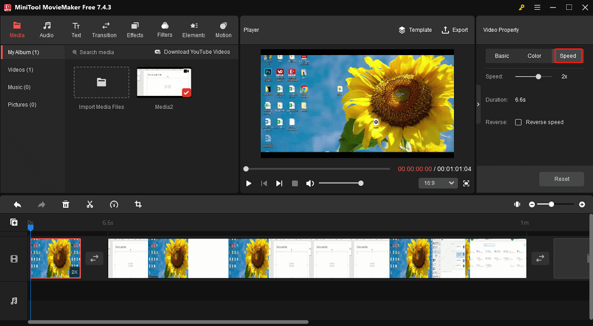 Speed up video in MiniTool MovieMaker