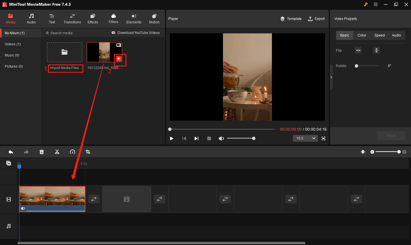 Import the TikTok video in MiniTool MovieMaker