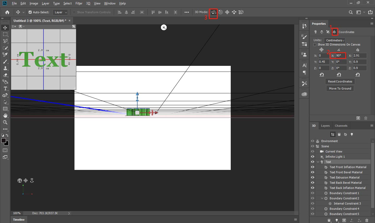 Adjust the 3D properties and rotate the 3D object in Photoshop