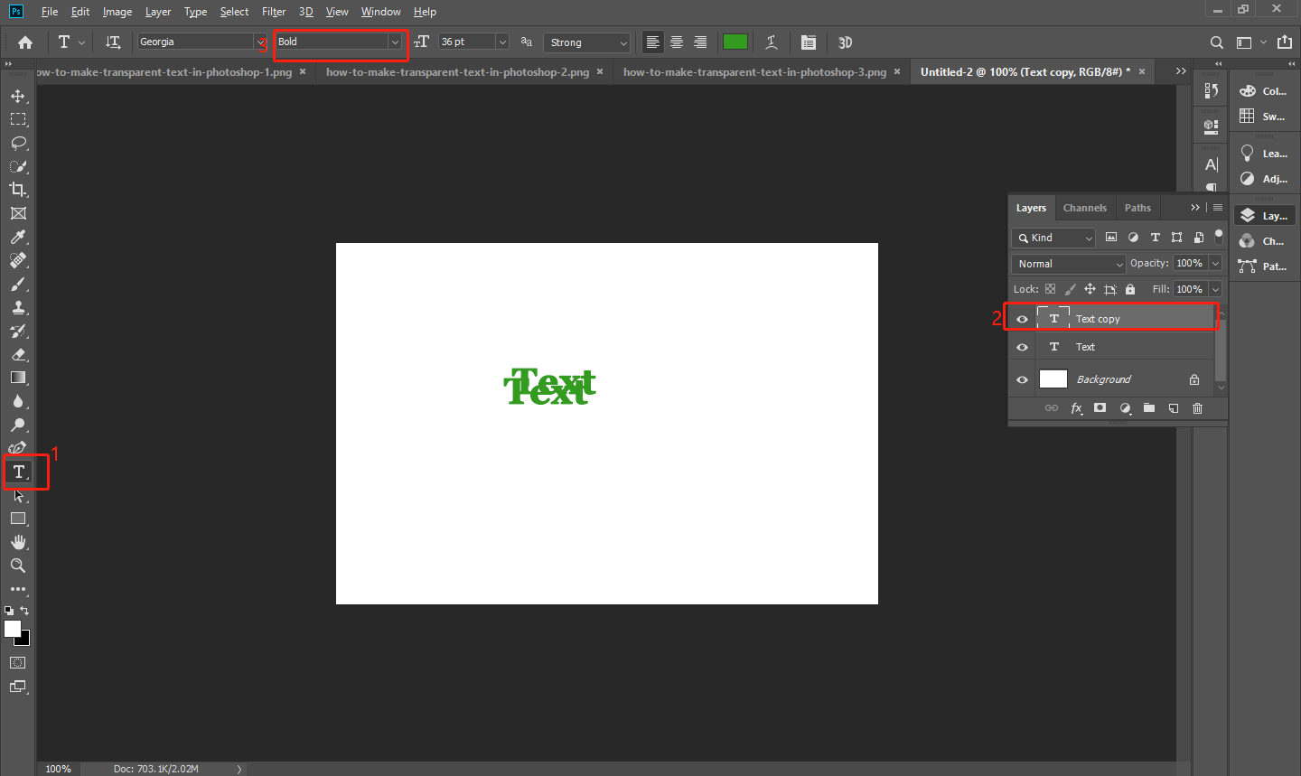 Create a text layer and duplicate the text layer in Photoshop