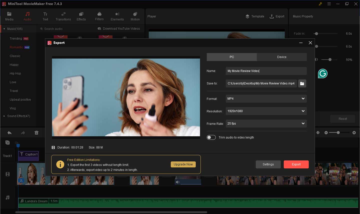 Export your video in MiniTool MovieMaker