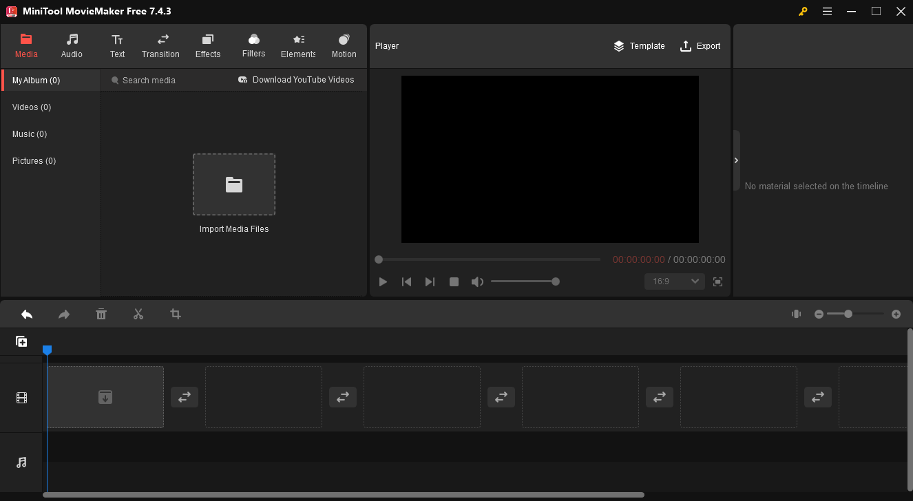 Click Import Media Files to open GoPro videos into MiniTool MovieMaker