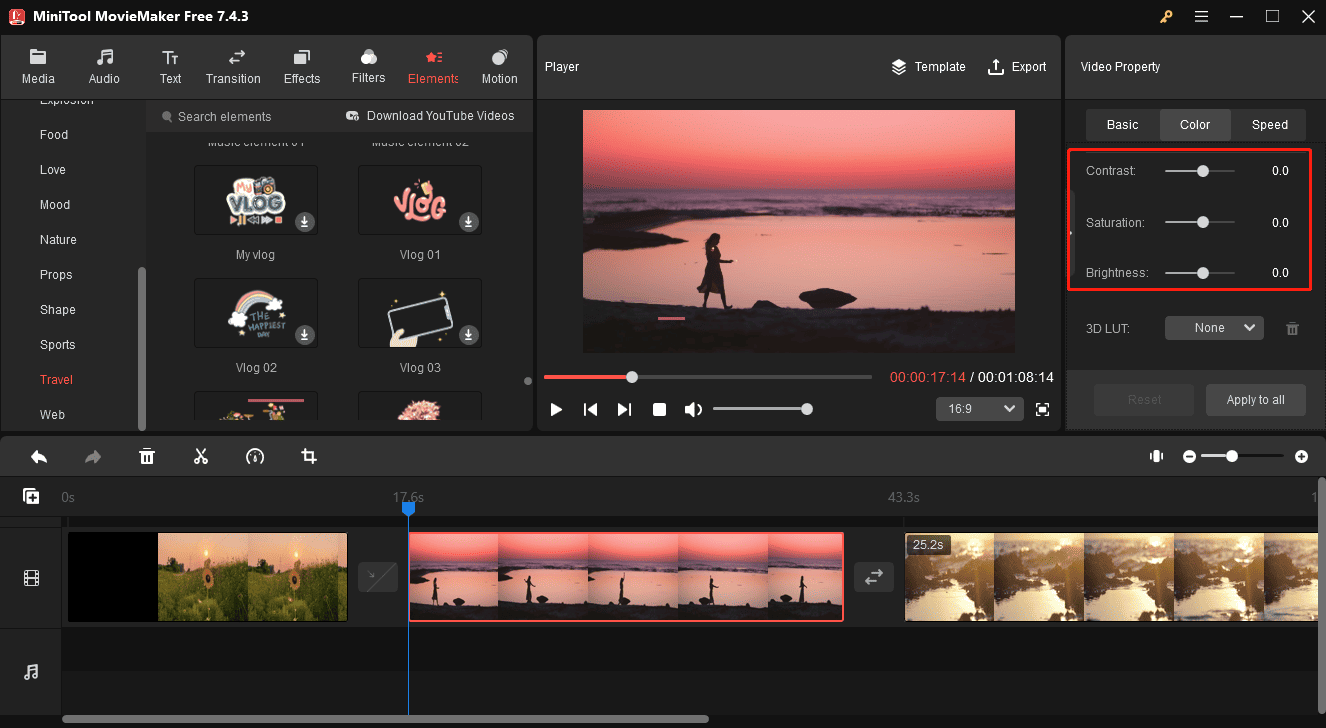 Edit the clip’s color in MiniTool MovieMaker