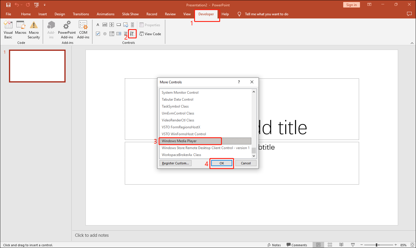 Apply the Windows Media Player function in PowerPoint