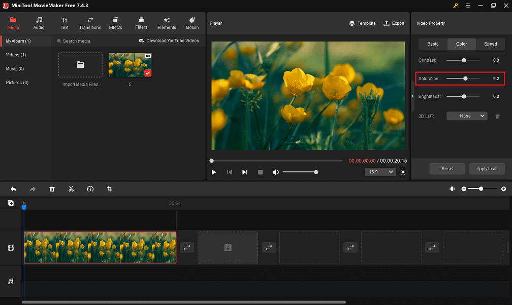 Adjust the saturation of the video in MiniTool MovieMaker