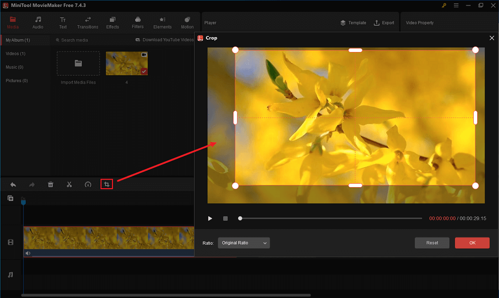 Crop video manually or proportionally in MiniTool MovieMaker