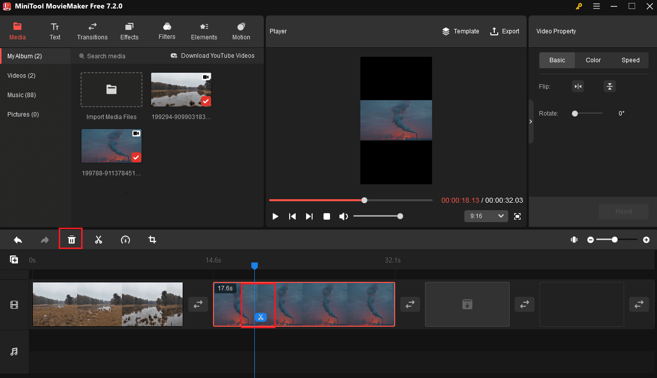 Utilice el icono de tijeras para recortar el vídeo