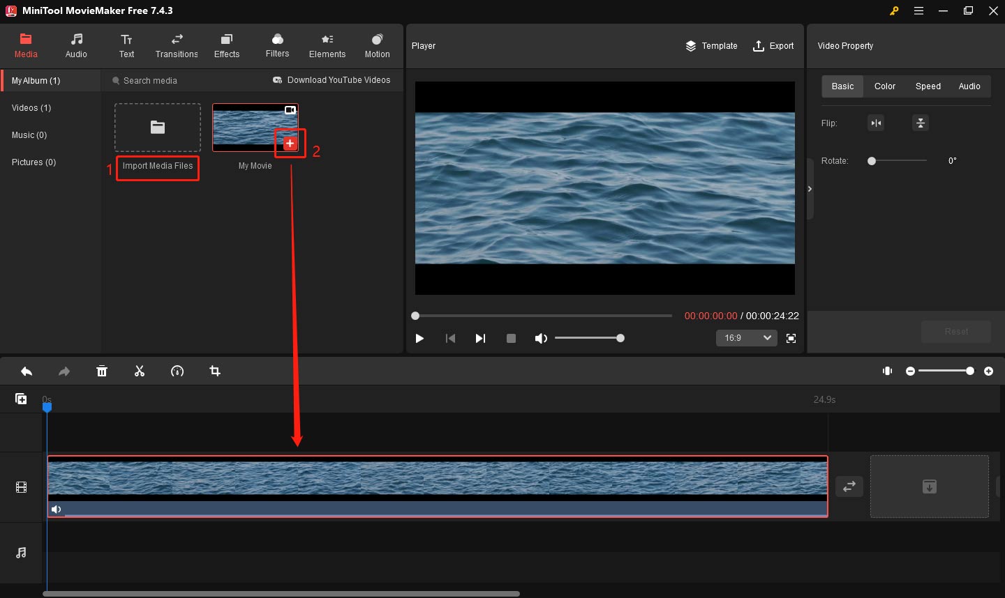 Import video and add it to the timeline in MiniTool MovieMaker