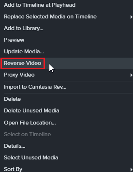 Select the Reverse Video option in Camtasia