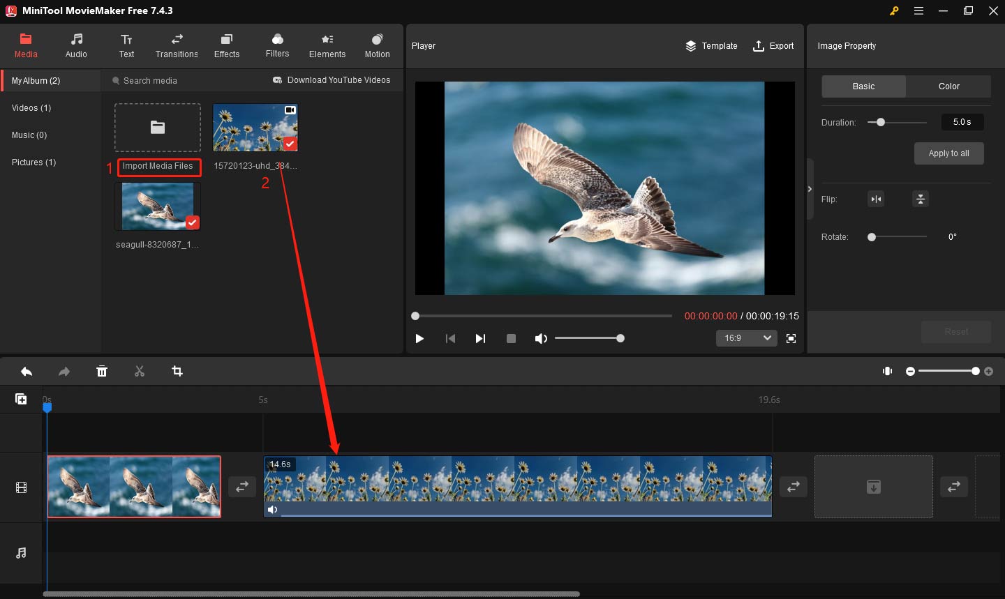 Video in MiniTool MovieMaker importieren und in die Zeitleiste ablegen