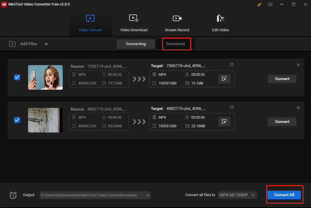 Compress 1080p video size in MiniTool Video Converter