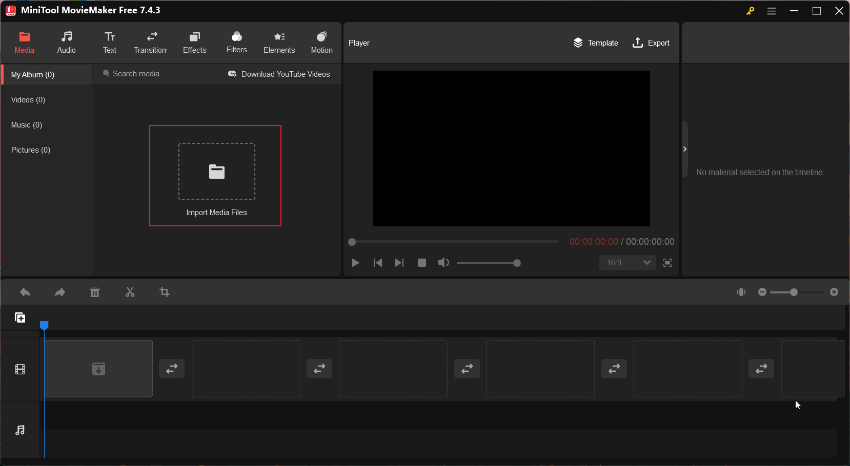 Click the Import Media Files button to import videos into MiniTool MovieMaker