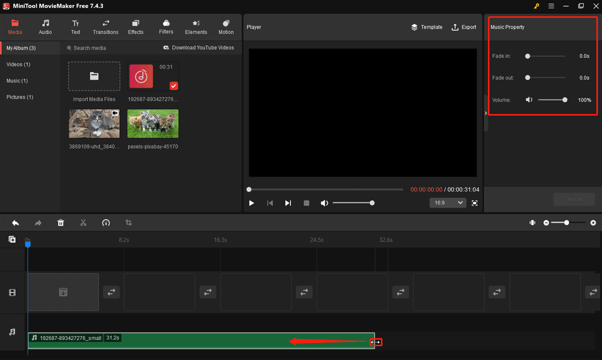 MiniTool MovieMakerでAACファイルをタイムラインに追加する