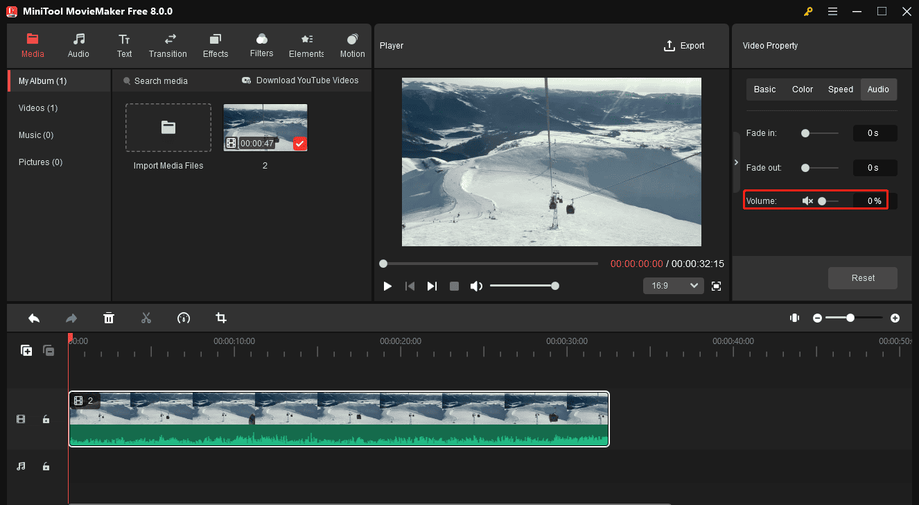 Mute the original video in MiniTool MovieMaker