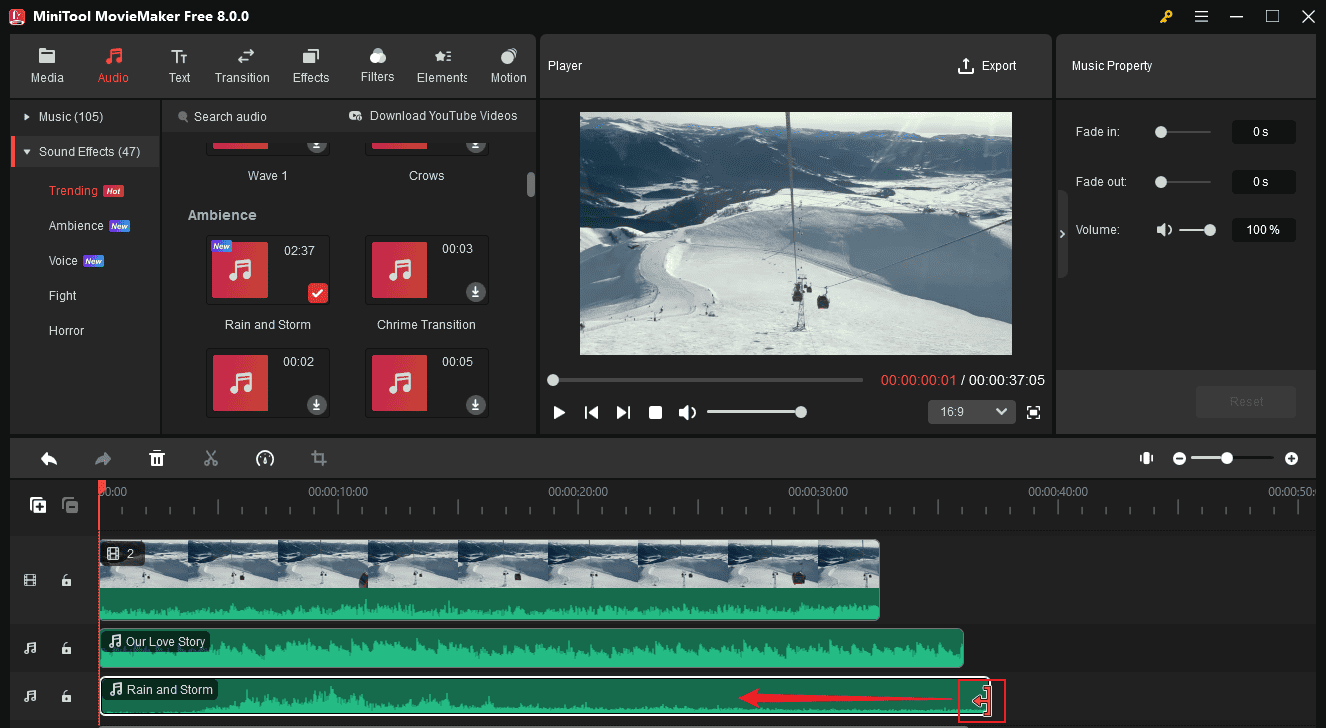 Trim music in MiniTool MovieMaker