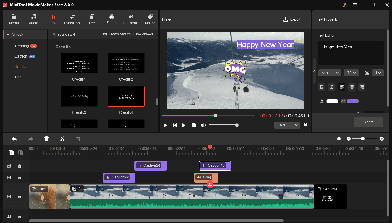 Add titles and credits to GoPro video in MiniTool MovieMaker