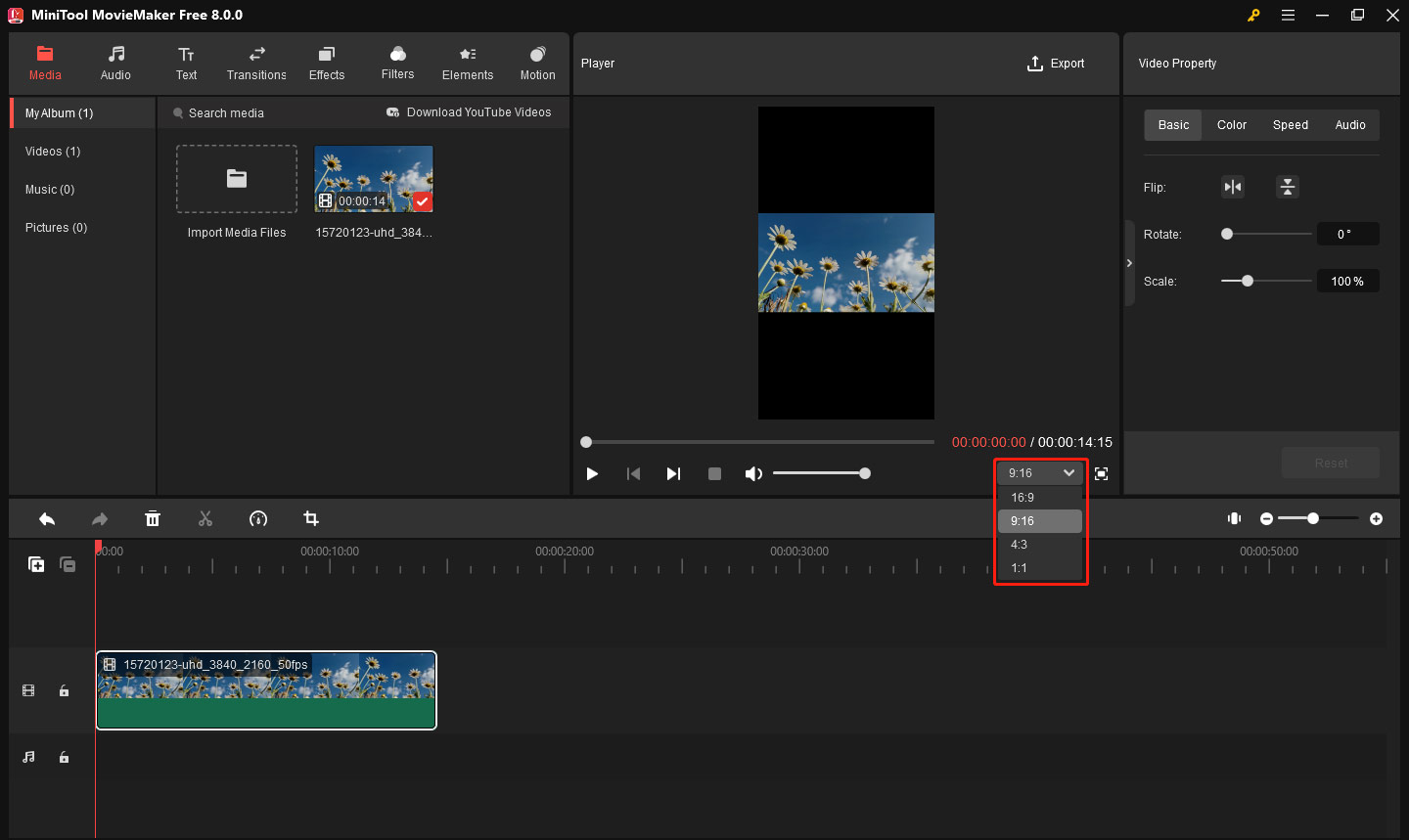 Change aspect ratio during editing in MiniTool MovieMaker