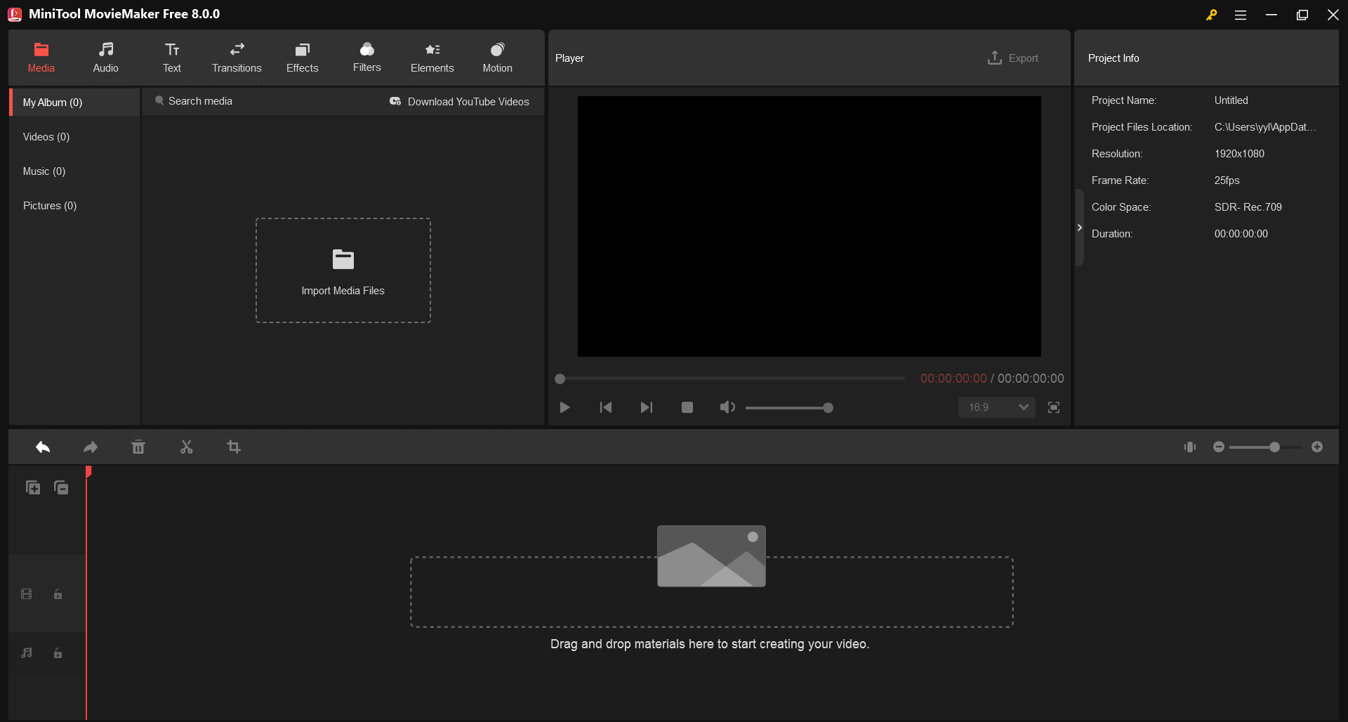 The interface of MiniTool MovieMaker