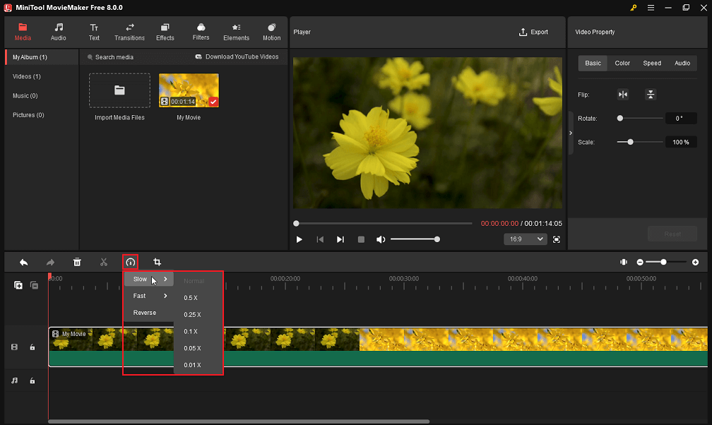 Slow down a video in MiniTool MovieMaker