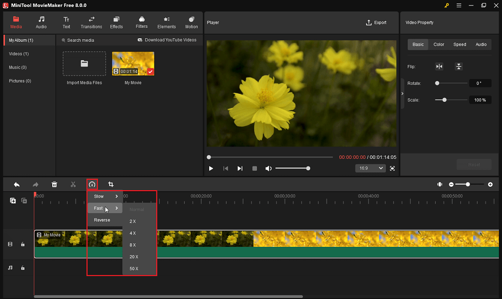 Speed up a video in MiniTool MovieMaker