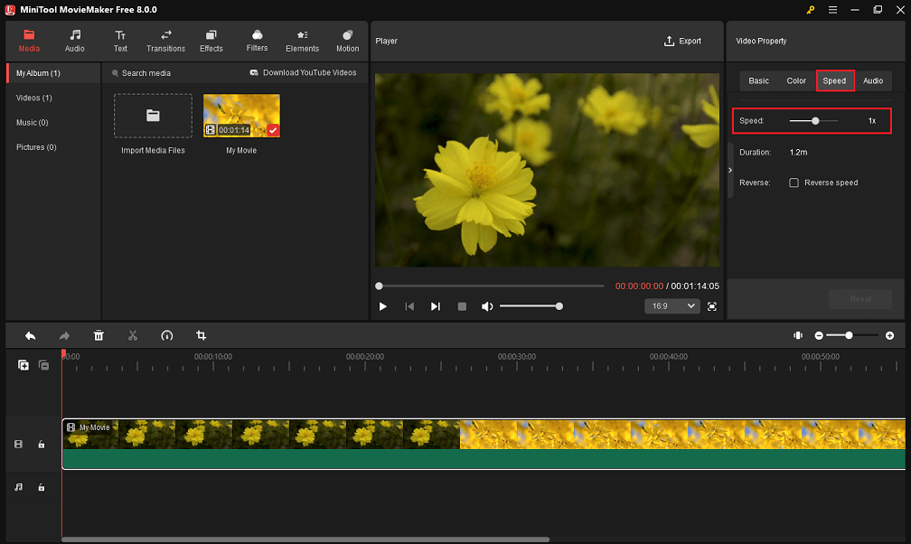 Adjust video speed in MiniTool MovieMaker