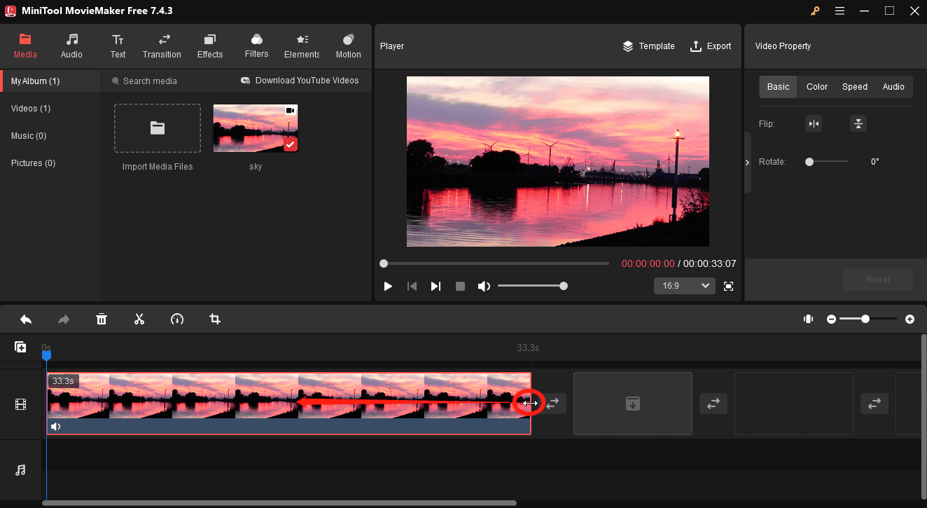 Drag the arrow to trim the video in MiniTool MovieMaker