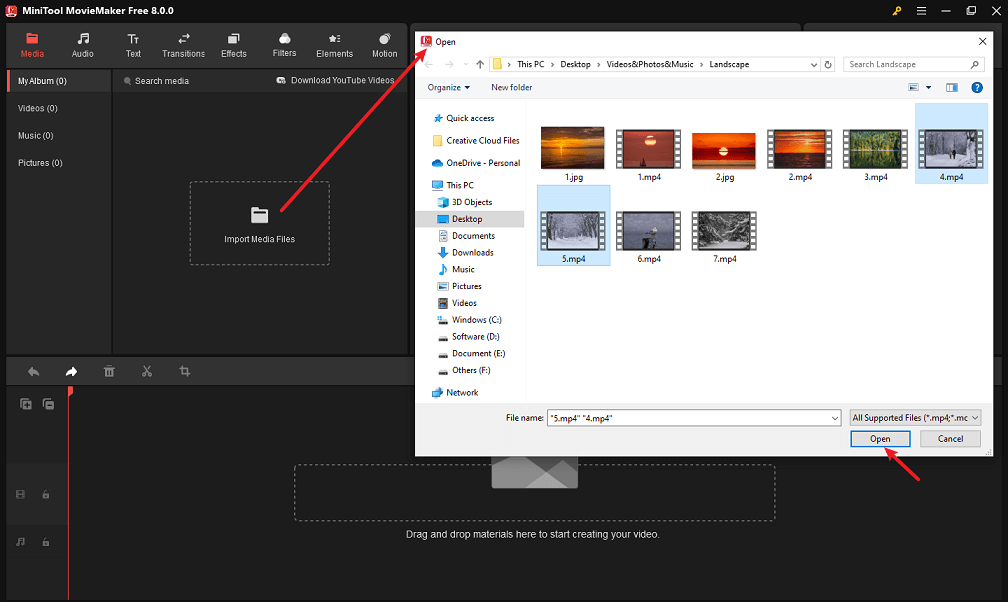 Import media files in MiniTool MovieMaker