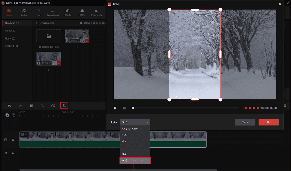 Crop video in MiniTool MovieMaker