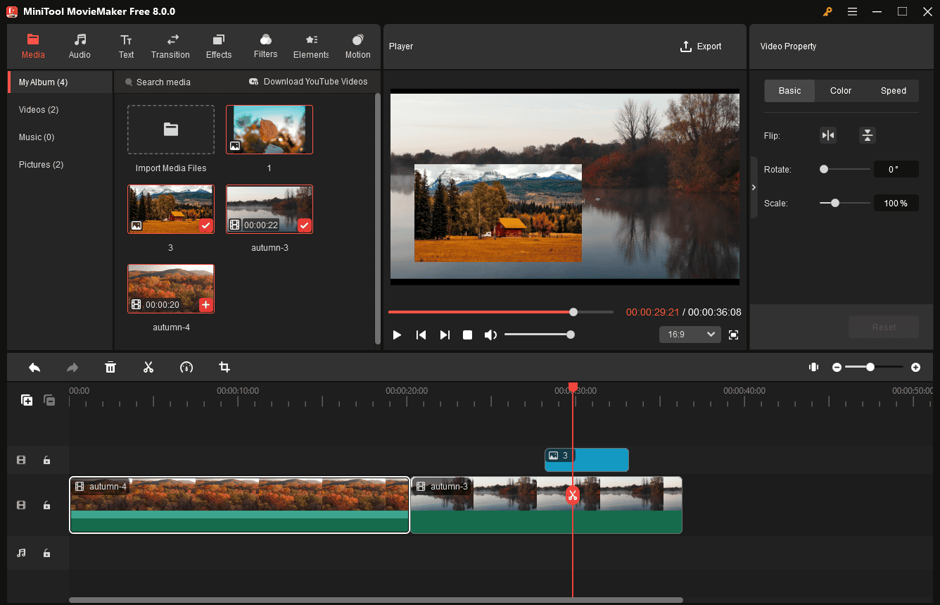 Add videos to the timeline in MiniTool MovieMaker