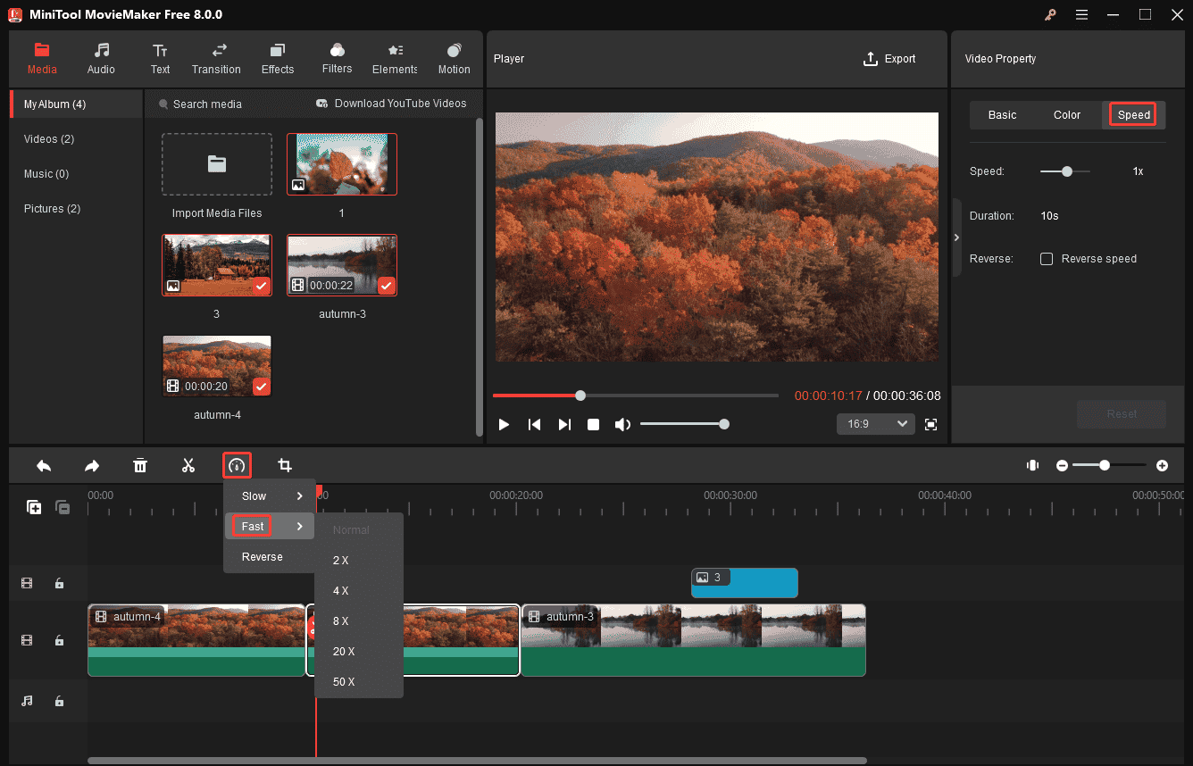 Speed up the video in MiniTool MovieMaker