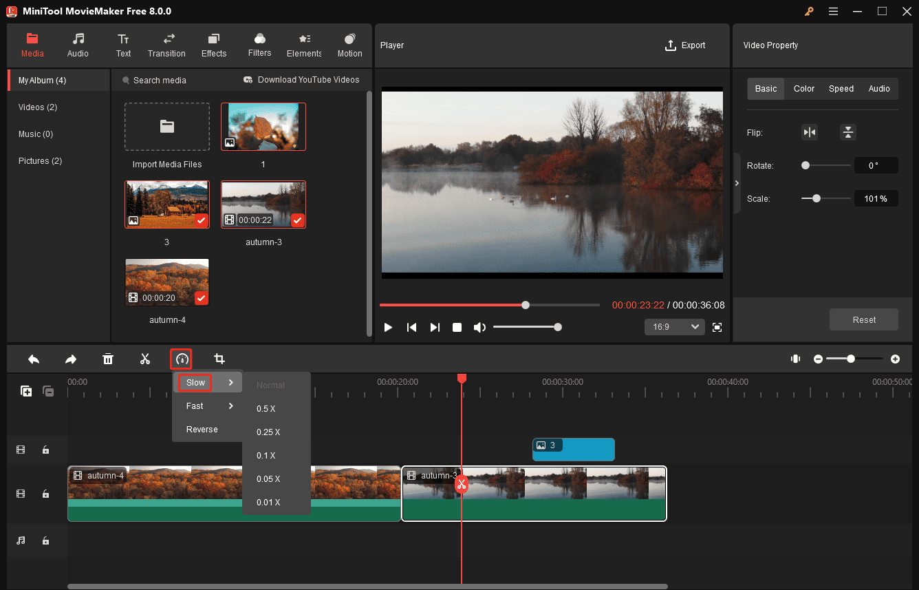 Slow down the video in MiniTool MovieMaker