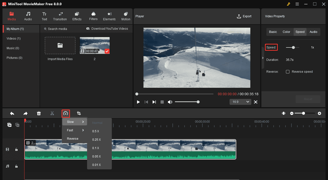 Slow down time-lapse videos in MiniTool MovieMaker