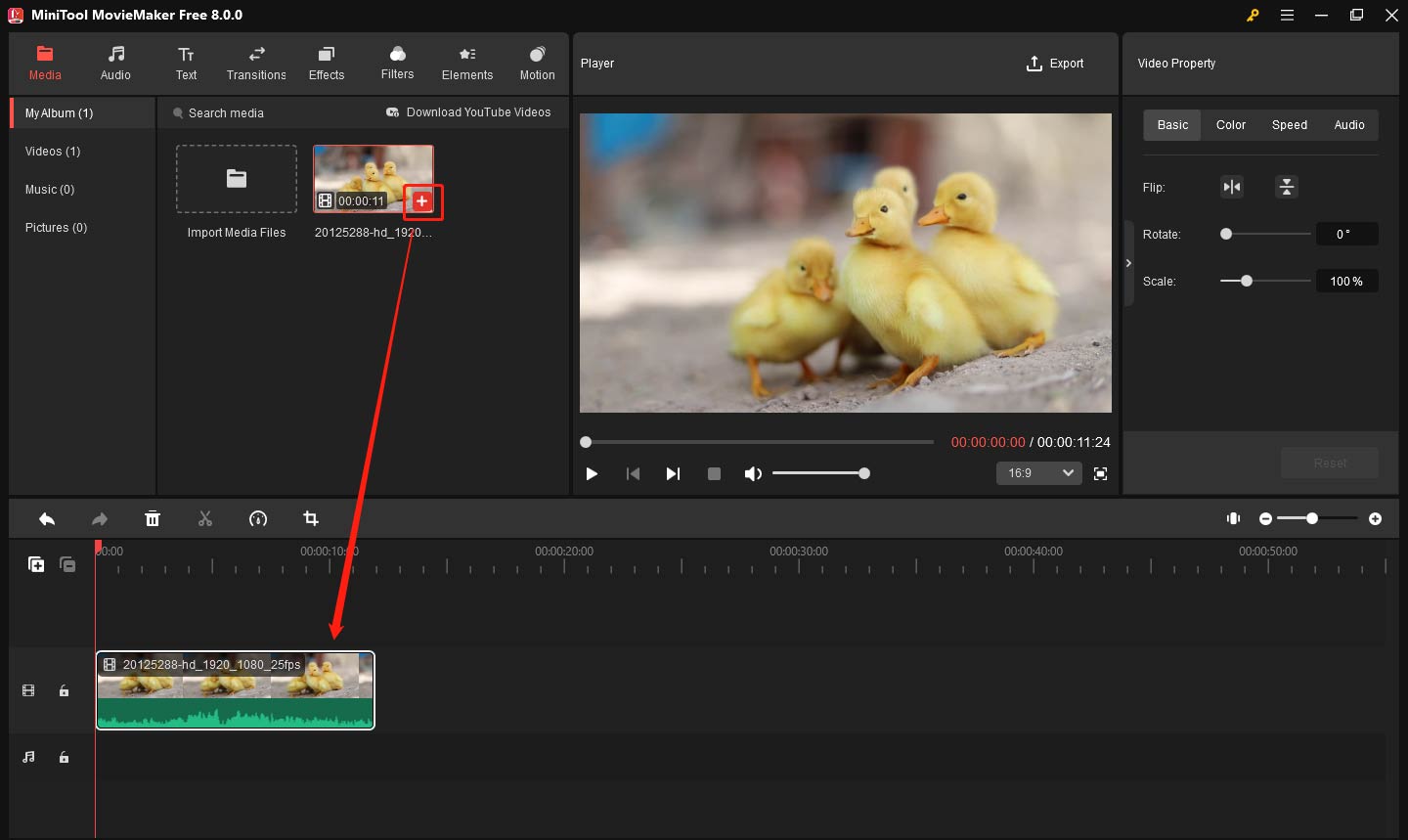 Add video to the timeline in MiniTool MovieMaker