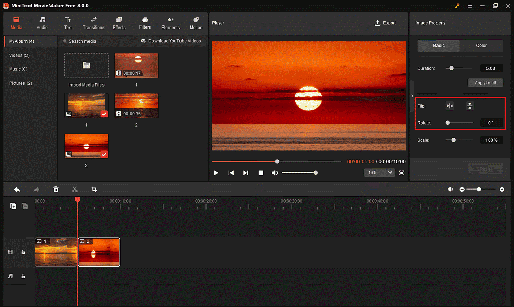 Go to Image Property to flip or rotate a photo in MiniTool MovieMaker