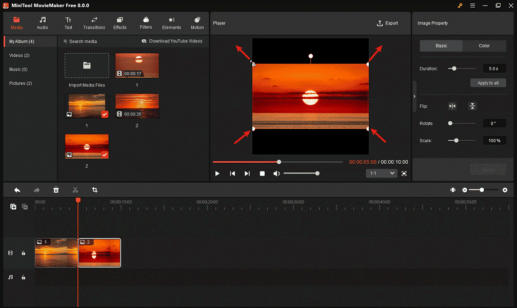 Go to the preview section to adjust photo display size in MiniTool MovieMaker