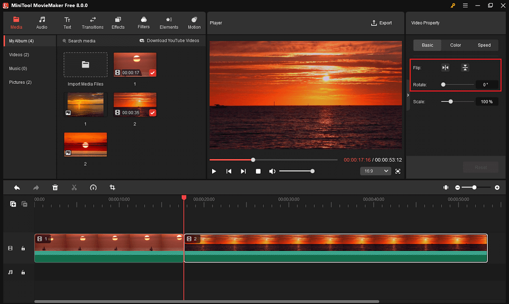 Go to Video Property to flip or rotate a video in MiniTool MovieMaker
