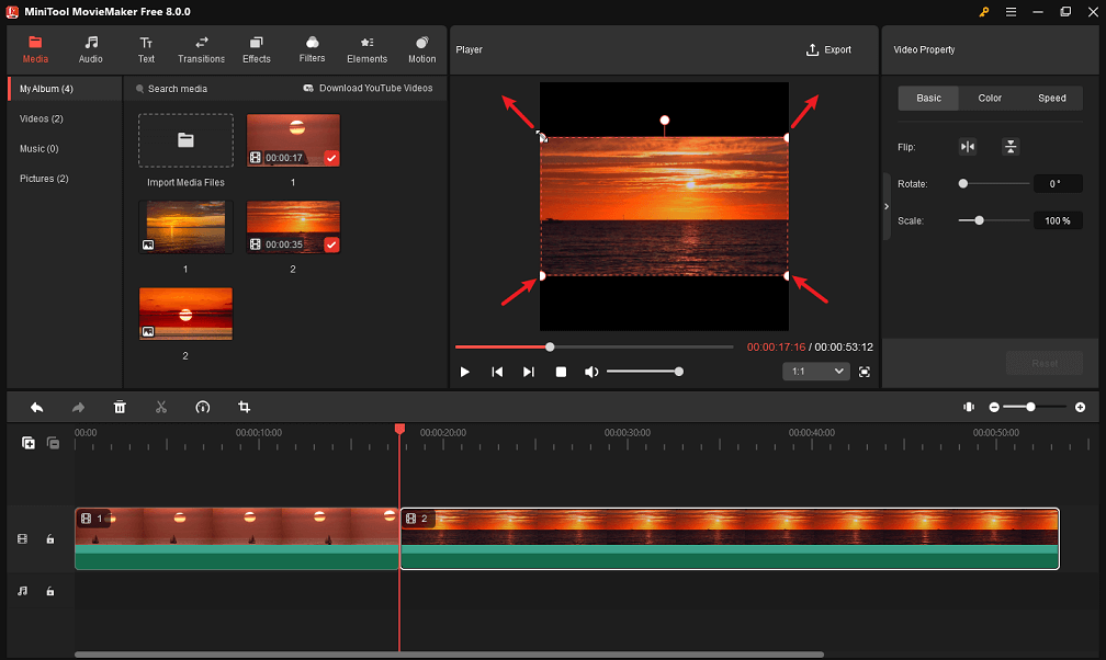 Go to the preview section to adjust video display size in MiniTool MovieMaker