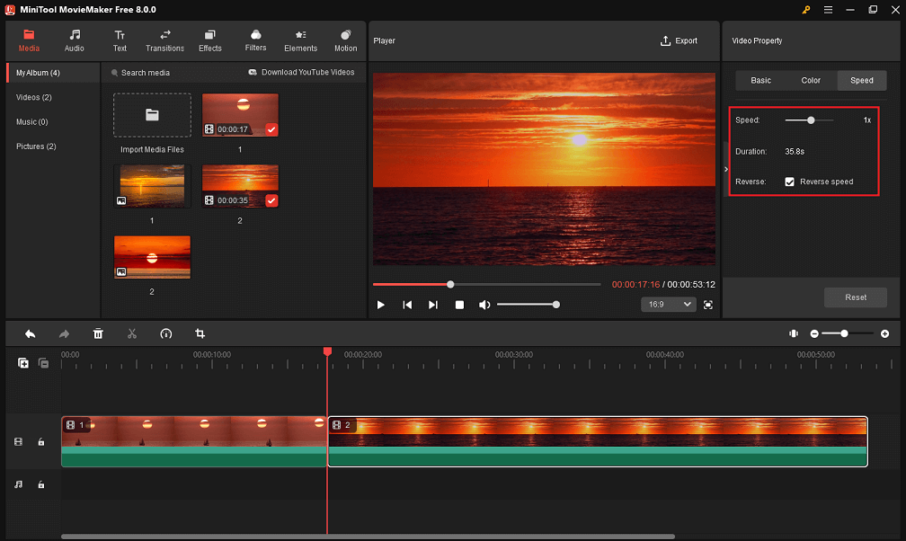 Change video speed or reverse it in MiniTool MovieMaker
